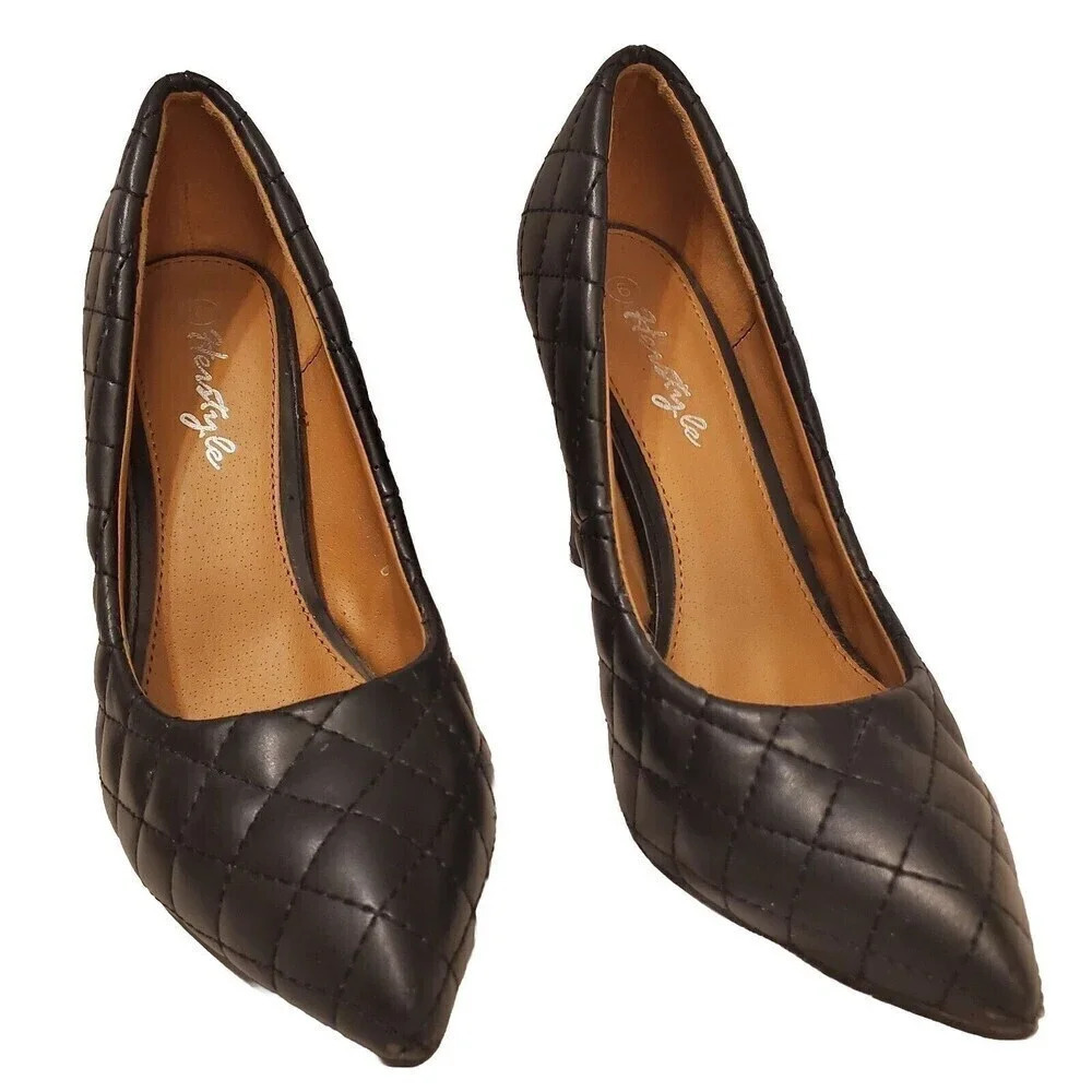 Her Style Heels Black Size 6 Womens Quilted Pattern 4" Izolla Career Pointed